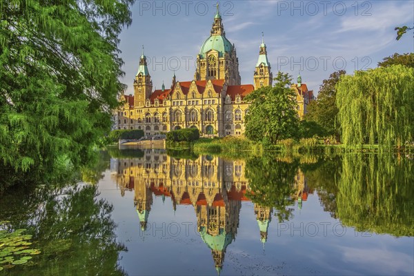 Back of the New Town Hall at the Maschteich in Maschpark, Hanover, Lower Saxony, Germany, Europe