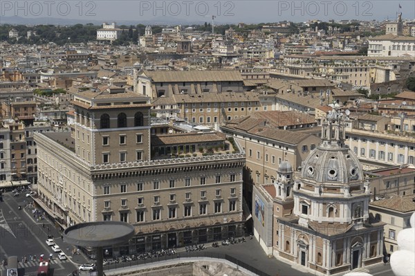 View from Monumento Vittorio Emanuele II, Piazza Venezia, Church of Santa Maria di Loreto and Palazzo della Assicurazioni Generali, Rome, Italy, Europe