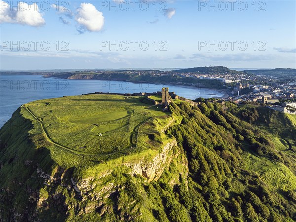 Scarborough Castle from a drone, Scarborough, North Yorkshire, England, United Kingdom, Europe