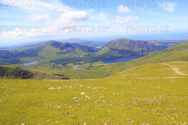 Llyn Cwellyn landscape from Mount Snowdon, Gwynedd, Snowdonia, north Wales, UK