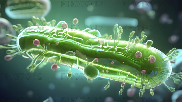 3d illustration of human mitochondrium intertwined with cytoplasm structure, AI generated