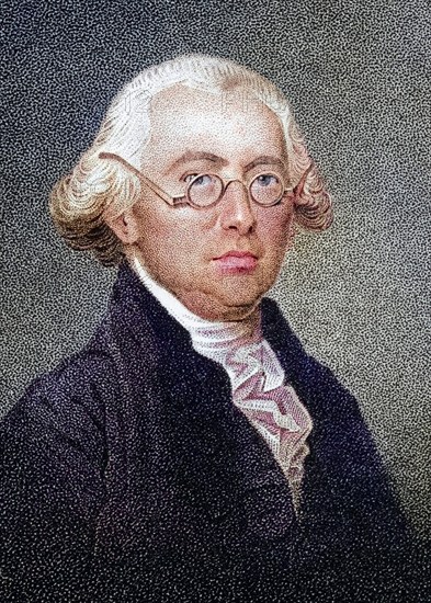 James Wilson, 1742 to 1798, American statesman and founding father A signer of the Declaration of Independence Nineteenth-century engraving by JB Longacre after a miniature, Historical, digitally restored reproduction from a nineteenth-century original, Record date not stated