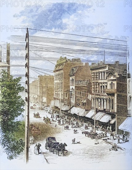 Clark Street, Chicago, Illinois in the 1870s. From American Pictures Drawn With Pen And Pencil by Rev Samuel Manning c. 1880, United States, America, Historic, digitally restored reproduction from a 19th century original, Record date not stated, North America