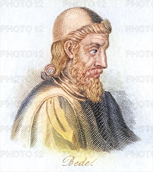 The Venerable Bede, 673-735 A.D. English historian and Doctor of the Church, Historical, digitally restored reproduction from a 19th century original, Record date not stated