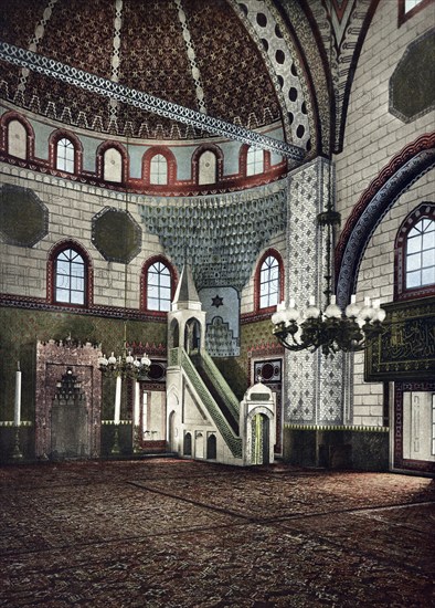 Sarajevo. Interior of the Begova Mosque, today Bosnia Herzegovina, around 1890, Historical, digitally restored reproduction from a 19th century original