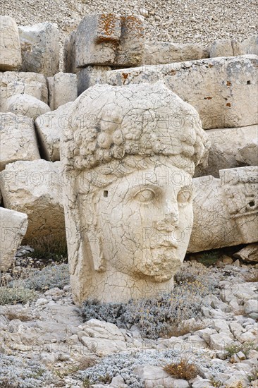 Tyche, Goddess of Commagene statue near the Commagene King Antiochus I tomb on the top of Mount Nemrut, Adiyaman province, Turkey, Asia