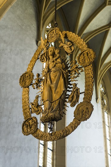 Floating Madonna in the Rosary, by Tilman Riemenschneider, pilgrimage church Maria im Weingarten, Volkach, Mainfranken, Lower Franconia, Franconia, Bavaria, Germany, Europe