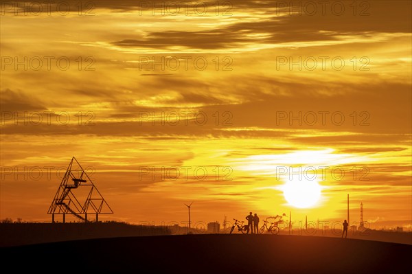 Red evening sky, sunset, view from the Mottbruch slagheap in Gladbeck, to the west, to the slagheap at Beckstrasse, in Bottrop with the Tetraeder, North Rhine-Westphalia, Germany, Red evening sky, sunset, view from the Mottbruch slagheap in Gladbeck, to the west, to the slagheap at Beckstrasse, in Bottrop with the Tetraeder, North Rhine-Westphalia, Germany, Europe