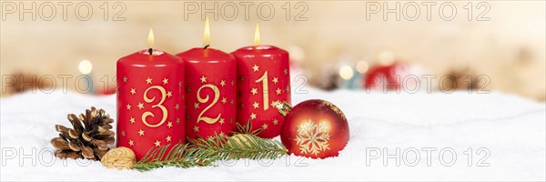 Third 3rd Advent with candle Christmas decoration Christmas card for Christmas time Banner with text free space Copyspace in Stuttgart, Germany, Europe