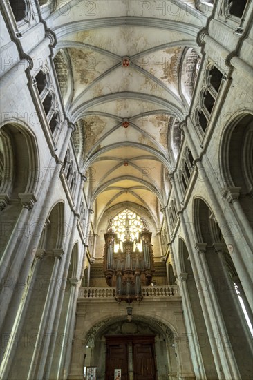 Saint-Antoine l'Abbaye labeled Les Plus Beaux Villages de France. Interior of the Abbey Church built from the 12th to the 15th century. Isere. Auvergne-Rhone-Alpes. France