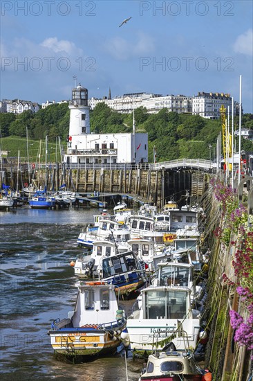 Scarborough Lighthouse and Harbour, Vincent Pier, Scarborough, North Yorkshire, England, United Kingdom, Europe