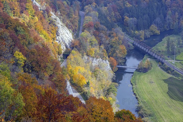 View from the Rauher Stein viewpoint into the upper Danube valley, Upper Danube nature park Park, Swabian Alb, Baden-Württemberg, Germany, Europe