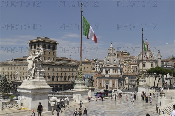 View from the Monumento Vittorio Emanuele II, Piazza Venezia, to the church of Santa Maria di Loreto and the Prefettura, Palazzo della Assicurazioni Generali, Rome, Italy, Europe