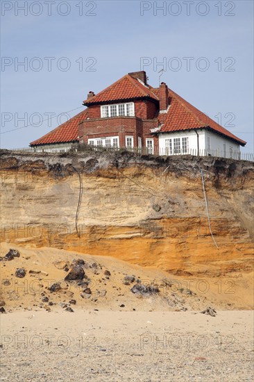 House on cliff top subsequently demolished in March 2011 because of coastal erosion, Easton Bavents, Suffolk, England, United Kingdom, Europe