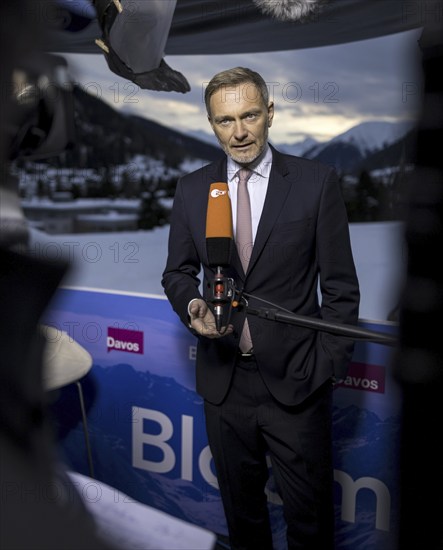 Christian Lindner (FDP), Federal Minister of Finance, photographed during his participation in the World Economic Forum in Davos. Here during an interview for ARD. Photographed on behalf of the Federal Ministry of Finance