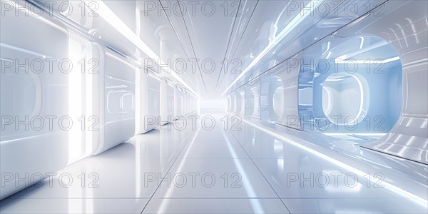 Futuristic white hallway. KI generiert, generiert, AI generated