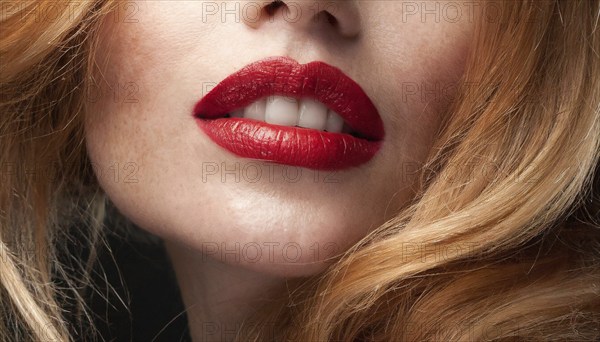 Close-up of a woman with red lips and red hair, AI generated, AI generated