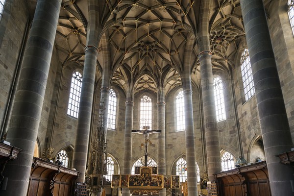 Interior view, Gothic vault, St Michael's Church, Schwäbisch Hall, Old Town, Kocher Valley, Kocher, Hohenlohe, Franconia, Baden-Württemberg, Germany, Europe