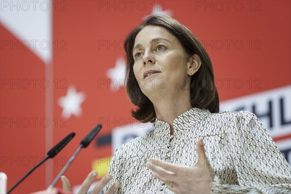 Katarina Barley, SPD lead candidate for the 2024 European elections, at a press conference following the SPD Presidium meeting after the European elections at Willy Brandt Haus in Berlin, 10 June 2024