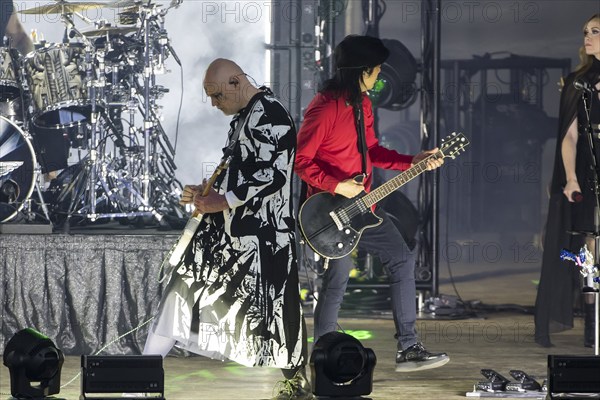 Billy Corgan (singer) and James Iha (guitarist) from The Smashing Pumpkins live on The World is a Vampire Tour at the Parkbühne Wuhlheide in Berlin on 22/06/2024