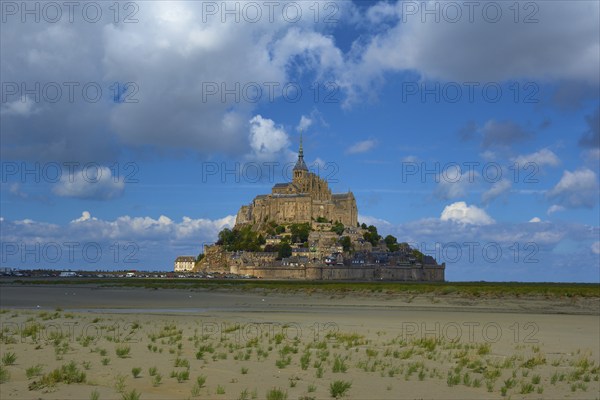 Picturesque view of Mont Saint-Michel on an island with medieval architecture, summer, Le Mont-Saint-Michel, Brittany, Normandy, France, Europe