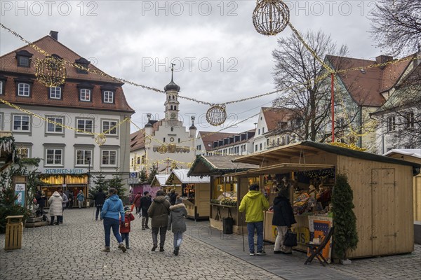 Christmas market in Kempten, Rathausplatz, behind the town hall, Swabia, Allgäu, Bavaria, Germany, Europe