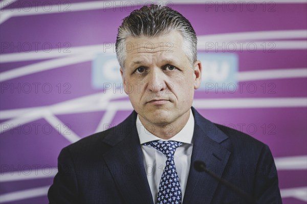 Thorsten Frei, Member of the German Bundestag (CDU/CSU), recorded as part of a press statement in front of the parliamentary group meeting in Berlin, 23 April 2024