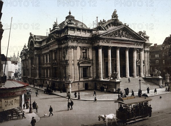 The Brussels Stock Exchange, Belgium, Historical, digitally restored reproduction from a 19th century original, Record date not stated, Europe