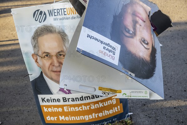 State election in Thuringia. Days after the election, election posters for the BSW Alliance Sahra Wagenknecht and Werteunion parties are still hanging in the streets. Suhl, Thuringia, Germany, Europe