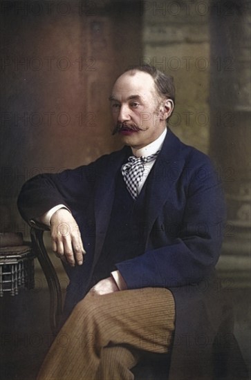 Thomas Hardy (1840-1928), English novelist and poet who was born in Dorset and spent most of his life there. From The Cabinet Portrait Gallery (London, 1890-1894) . Woodbury type after a photograph by W & D Downey, Historic, digitally restored reproduction from a 19th century original, Record date not stated