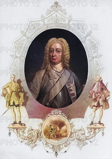 George II 1683-1760 King of England (1727-1760) . 19th century print after an original painting by J. Faber, digitally restored reproduction from a 19th century original, Record date not stated