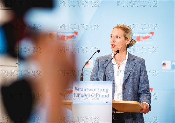 Alice Weidel, AfD parliamentary group leader, at a press statement in Berlin, 23 April 2024, Berlin, Germany, Europe