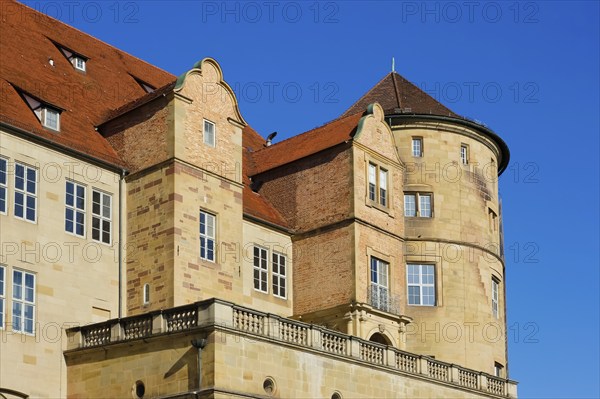 Old Palace Stuttgart from Karlsplatz, former moated palace, princely residence, 14th century seat of the Counts of Württemberg, court chamber, today Renaissance palace, architect Aberlin Tretsch, Württemberg State Museum, historical building, architecture, state capital, Stuttgart, Baden-Württemberg, Germany, Europe