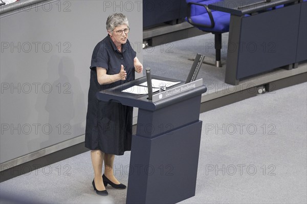 Britta Hasselmann, Member of the German Bundestag and leader of the Bündnis 90/Die Grünen parliamentary group, recorded during a speech in the plenary session of the German Bundestag in Berlin, 26 June 2024