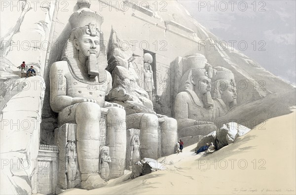 The Great Temple of Abu Simbel. Nubia, Egypt, c. 1850, Historical, digitally restored reproduction from a 19th century original, exact date unknown, AI generated, Africa