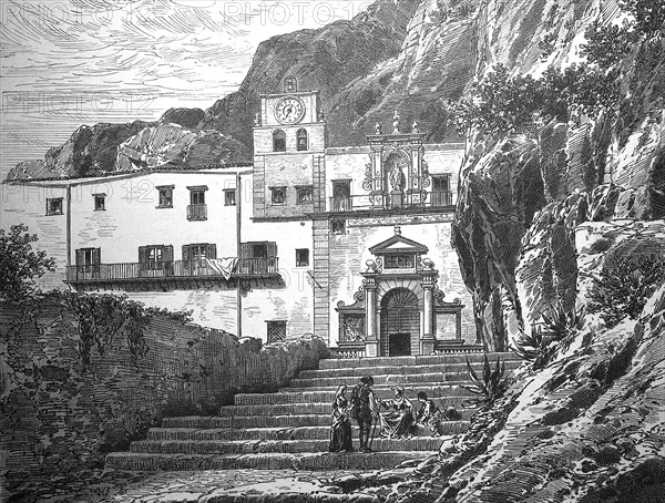 The Rosalia Grotto, Rosalia Grotto, on Monte Pelegrino, Palermo, Italy, 1880, Historical, digital reproduction of an original from the 19th century, Europe