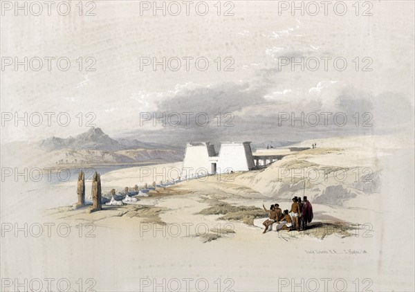 Approach to the temple of Wady Sabua, Bedouins in the desert, Nubia, Egypt, around 1850, Historical, digitally restored reproduction from a 19th century original, exact date unknown, Africa