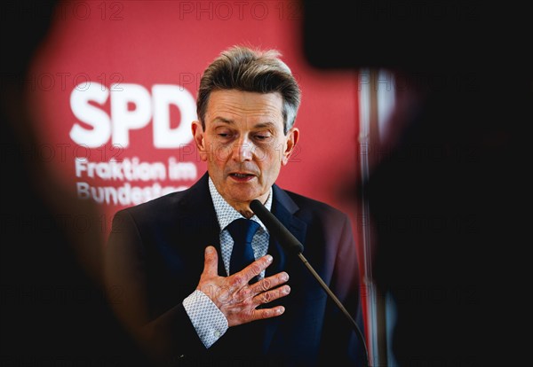 Rolf Mützenich, SPD parliamentary group leader, at a press statement in Berlin, 23 April 2024, Berlin, Germany, Europe