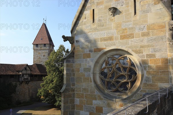 Round window of the Luther Chapel of the Veste Coburg, Coburg, Upper Franconia, Bavaria, Germany, Europe