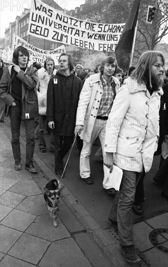 More than 10, 000 students demonstrated in Düsseldorf on 7 November 1974 for more Bafoeg and against the consequences of inflation, Germany, Europe