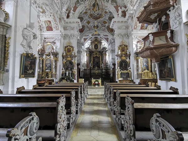 Interior of the collegiate church of Speinshart Monastery, abbey of the Premonstratensian Order, Neustadt an der Waldnaab district, Upper Palatinate, Bavaria, Germany, Europe