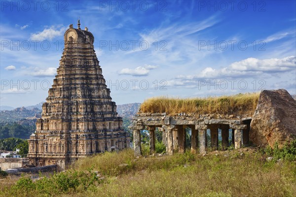 Gopura (or gopuram) tower of Virupaksha Temple. Hampi, Karnataka, India, Asia