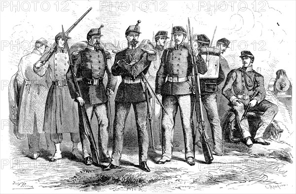 The New Uniforms of the Mobile National Guard and Army, 1869, France, Historic, digitally restored reproduction of an original 19th-century pattern, Europe