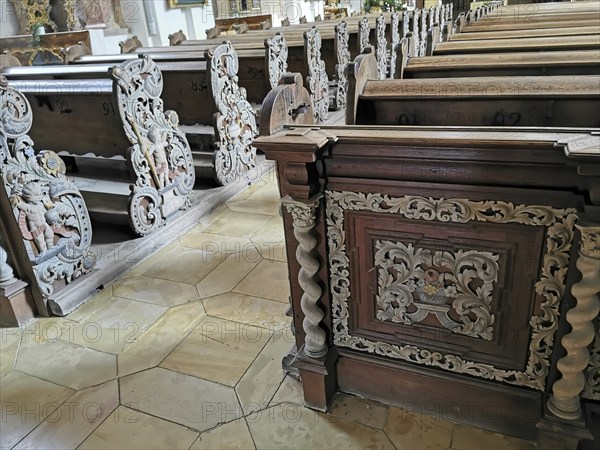 Interior of the collegiate church of Speinshart Monastery, abbey of the Premonstratensian Order, Neustadt an der Waldnaab district, Upper Palatinate, Bavaria, Germany, Europe