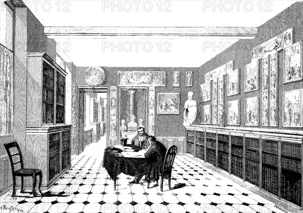 Victor Cousin Library in the Sorbonne College, 1869, Paris, France, Historic, digitally restored reproduction of an original 19th century master copy, exact original date not known, Europe