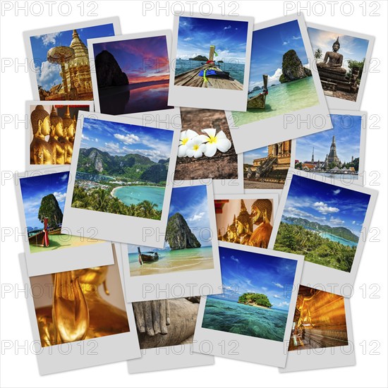 Thai travel tourism concept design, collage of Thailand images