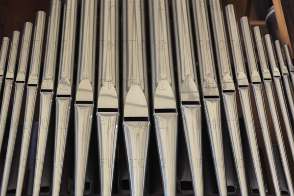 Organ pipes, organ of the Roman Catholic town parish church of St. Augustin, Coburg, Upper Franconia, Bavaria, Germany, Europe