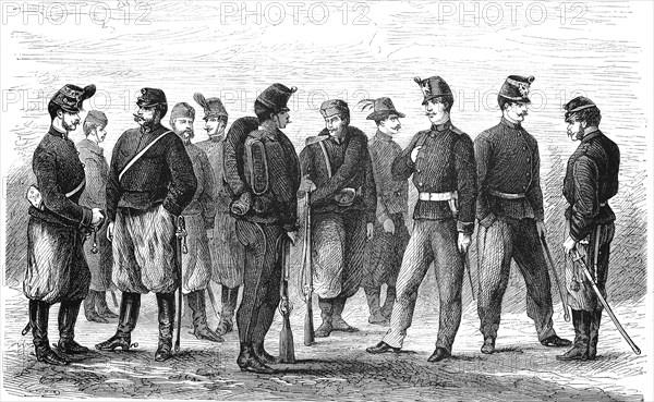 The New Uniforms of the Officers and Soldiers of the Artillery of the Army of Austria in 1869, Historic, digitally restored reproduction of an original 19th century pattern, exact original date unknown