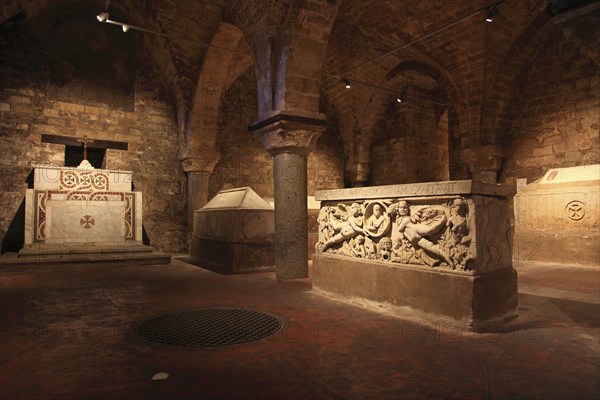 City of Palermo, the Cathedral Maria Santissima Assunta, sarcophagus in the crypt, Urna Romana, Roman urn, 1150, UNESCO World Heritage Site, Sicily, Italy, Europe