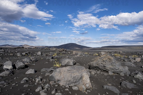 Volcanic rocks and lava sand, volcanic landscape, barren landscape, Vatnajökull National Park, Icelandic Highlands, Iceland, Europe